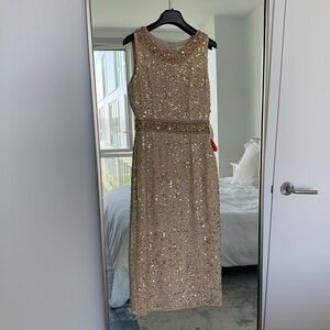 Mac Duggal Gold Embellished Sleeveless High Neck Midi Dress 10739 NWT Size 4